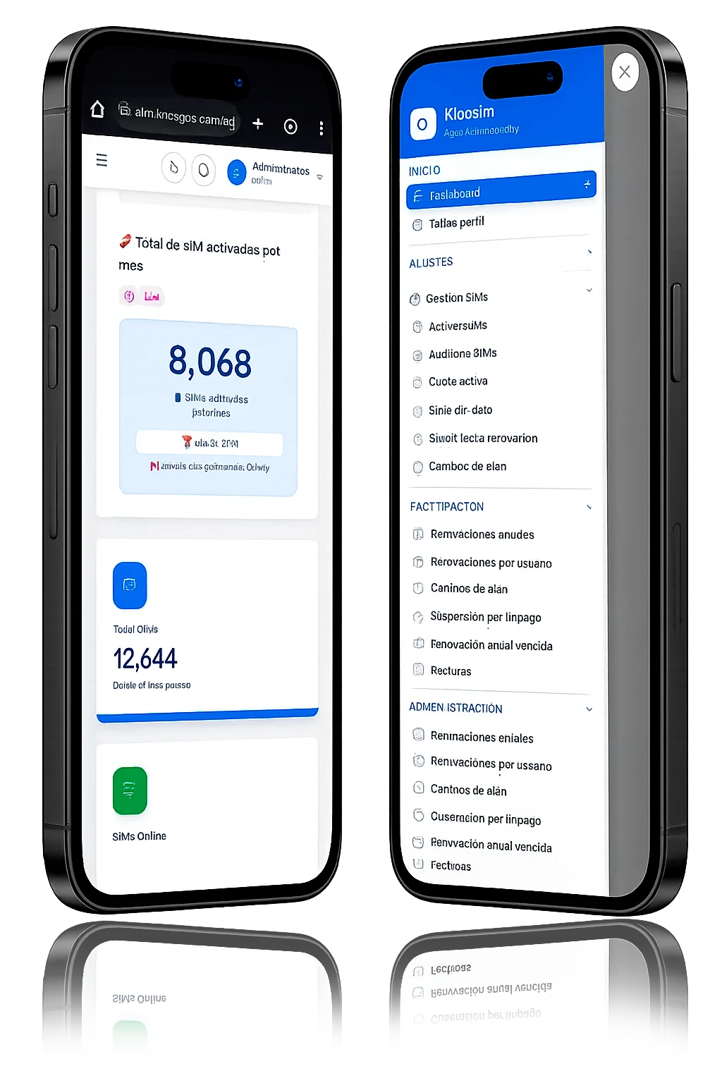 App Knox Sim mostrando el panel de gestión y el total de SIMs activas